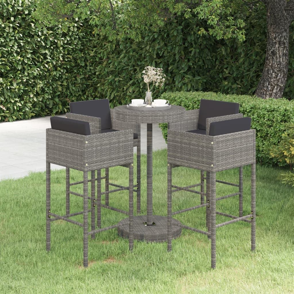 5-delige Tuinbarset met kussens poly rattan grijs is nu te koop bij PeponiXL, paradijselijk wonen!