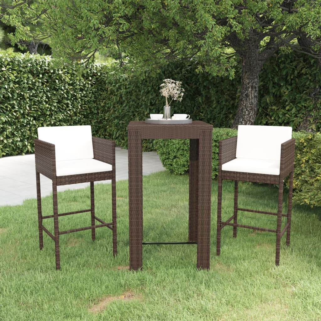 3-delige Tuinbarset met kussens poly rattan bruin is nu te koop bij PeponiXL, paradijselijk wonen!