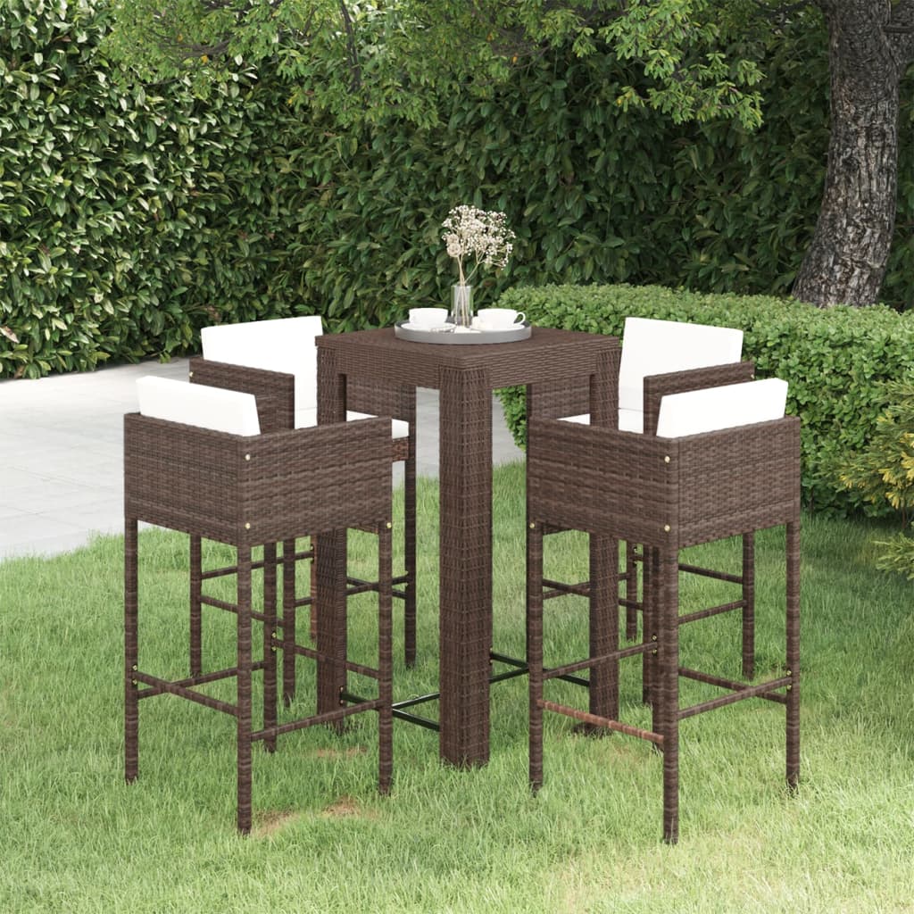 5-delige Tuinbarset met kussens poly rattan bruin is nu te koop bij PeponiXL, paradijselijk wonen!
