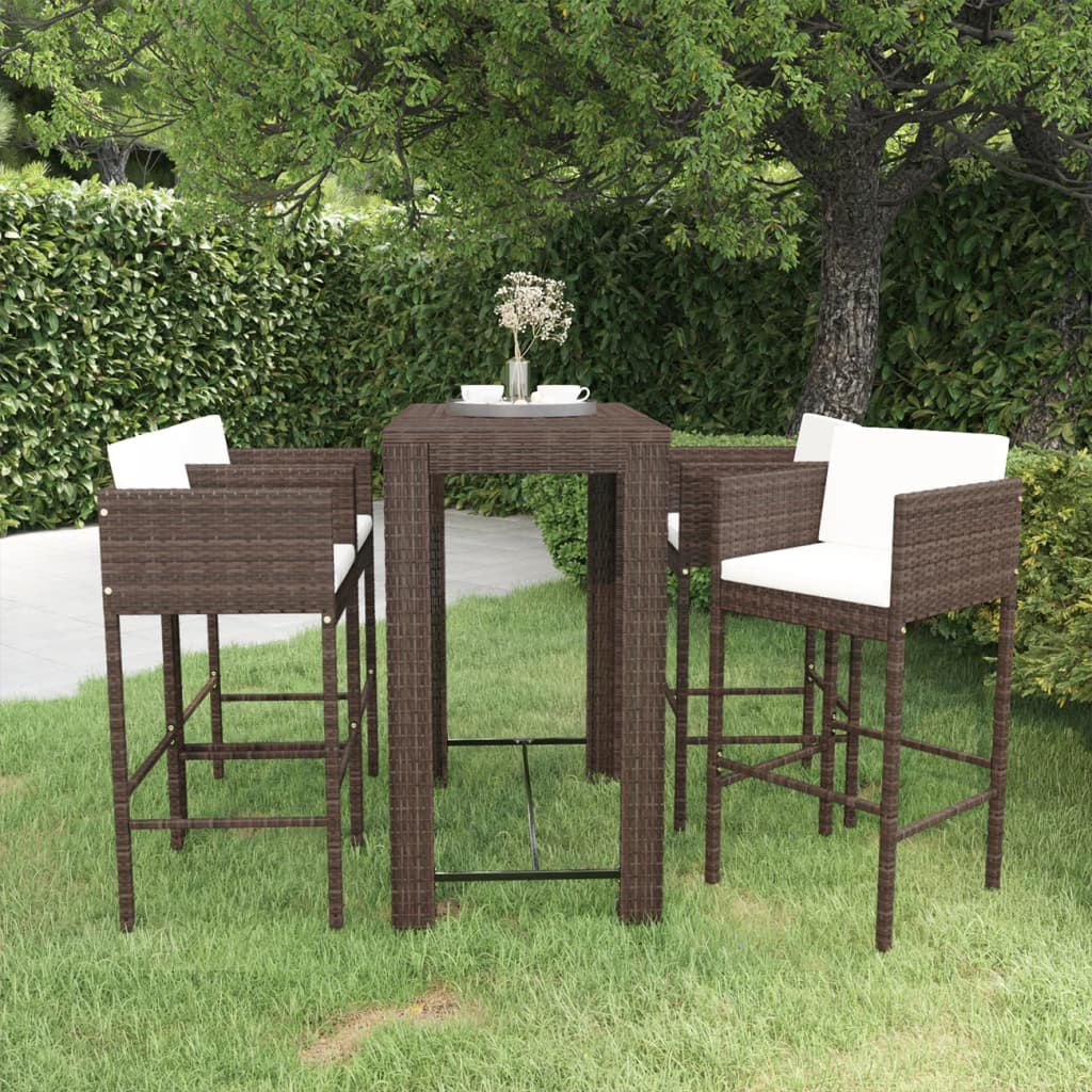 5-delige Tuinbarset met kussens poly rattan bruin is nu te koop bij PeponiXL, paradijselijk wonen!
