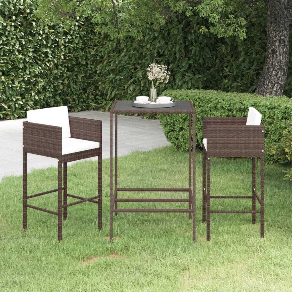 3-delige Tuinbarset met kussens poly rattan bruin is nu te koop bij PeponiXL, paradijselijk wonen!