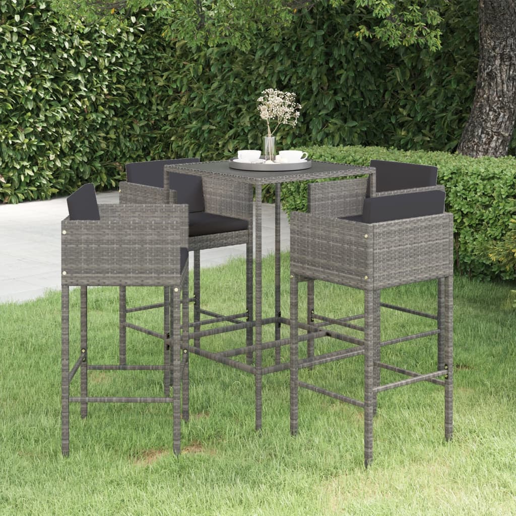 5-delige Tuinbarset met kussens poly rattan grijs is nu te koop bij PeponiXL, paradijselijk wonen!