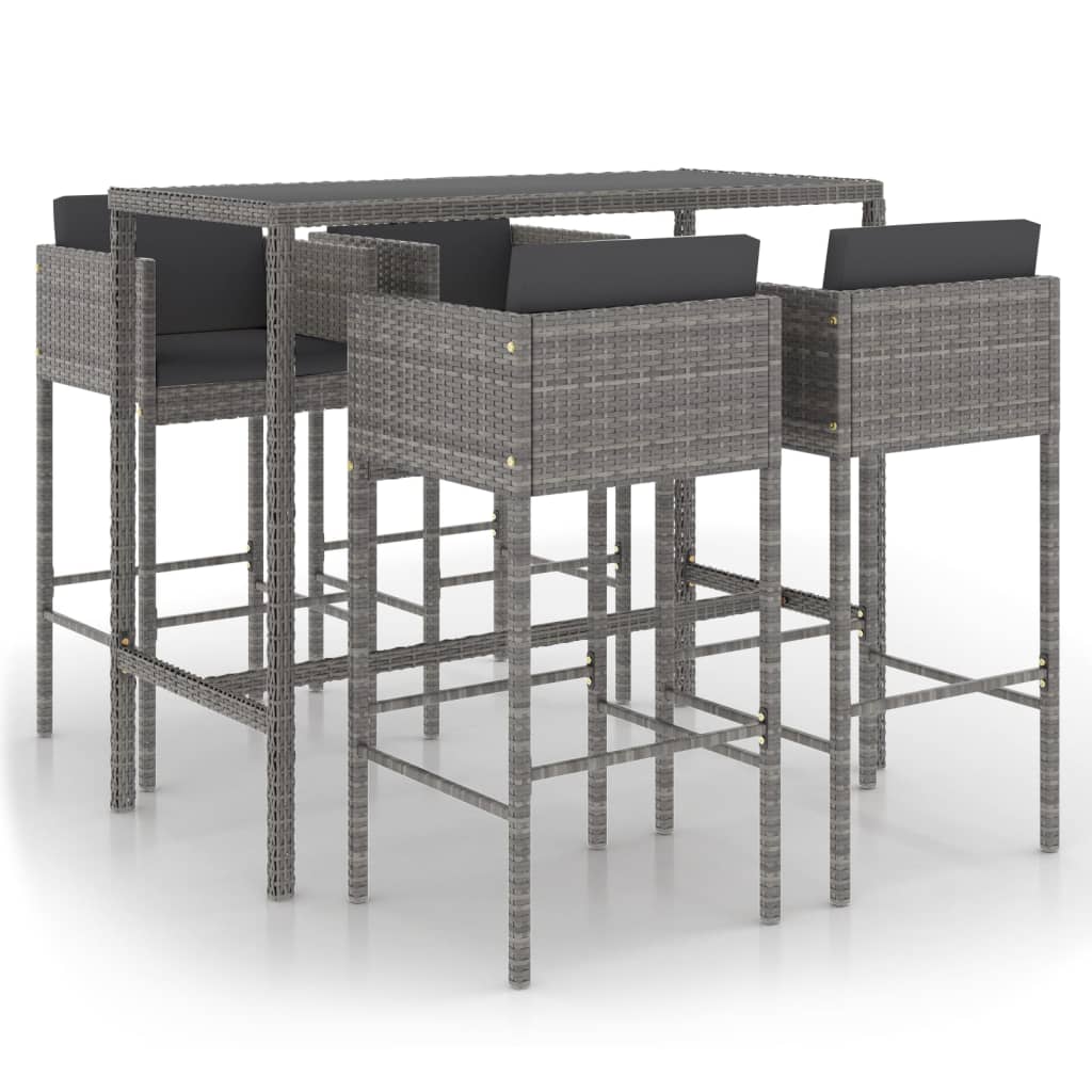 5-delige Tuinbarset met kussens poly rattan grijs is nu te koop bij PeponiXL, paradijselijk wonen!