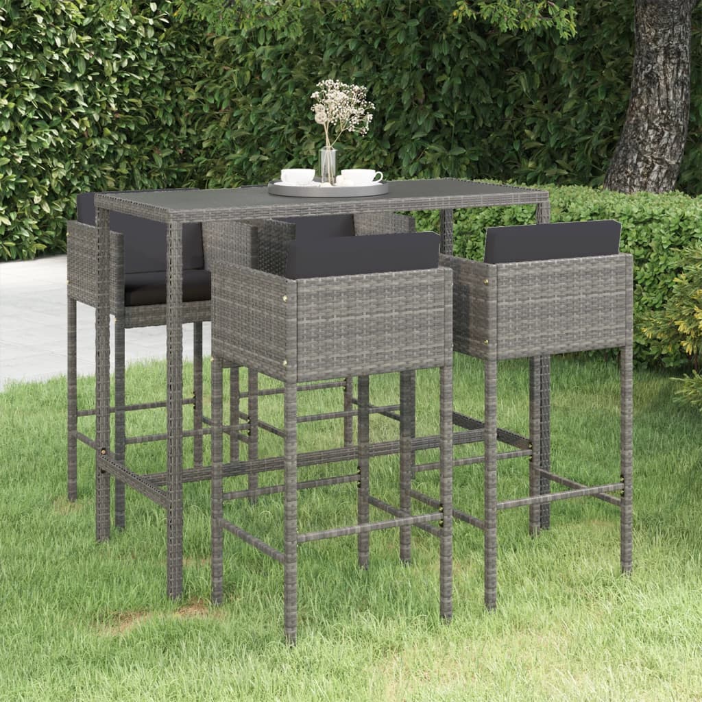 5-delige Tuinbarset met kussens poly rattan grijs is nu te koop bij PeponiXL, paradijselijk wonen!