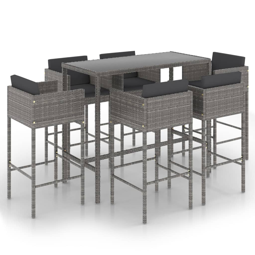 7-delige Tuinbarset met kussens poly rattan grijs is nu te koop bij PeponiXL, paradijselijk wonen!