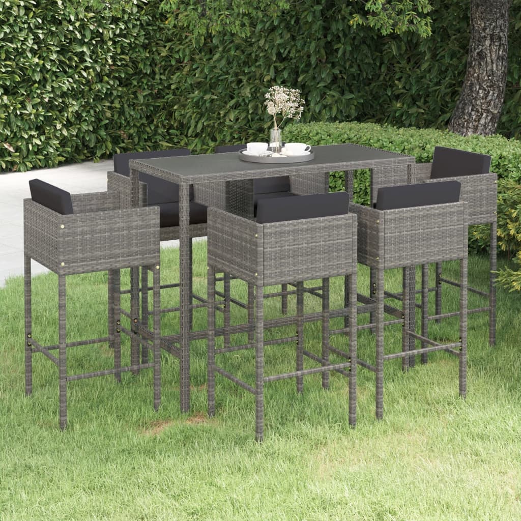 7-delige Tuinbarset met kussens poly rattan grijs is nu te koop bij PeponiXL, paradijselijk wonen!