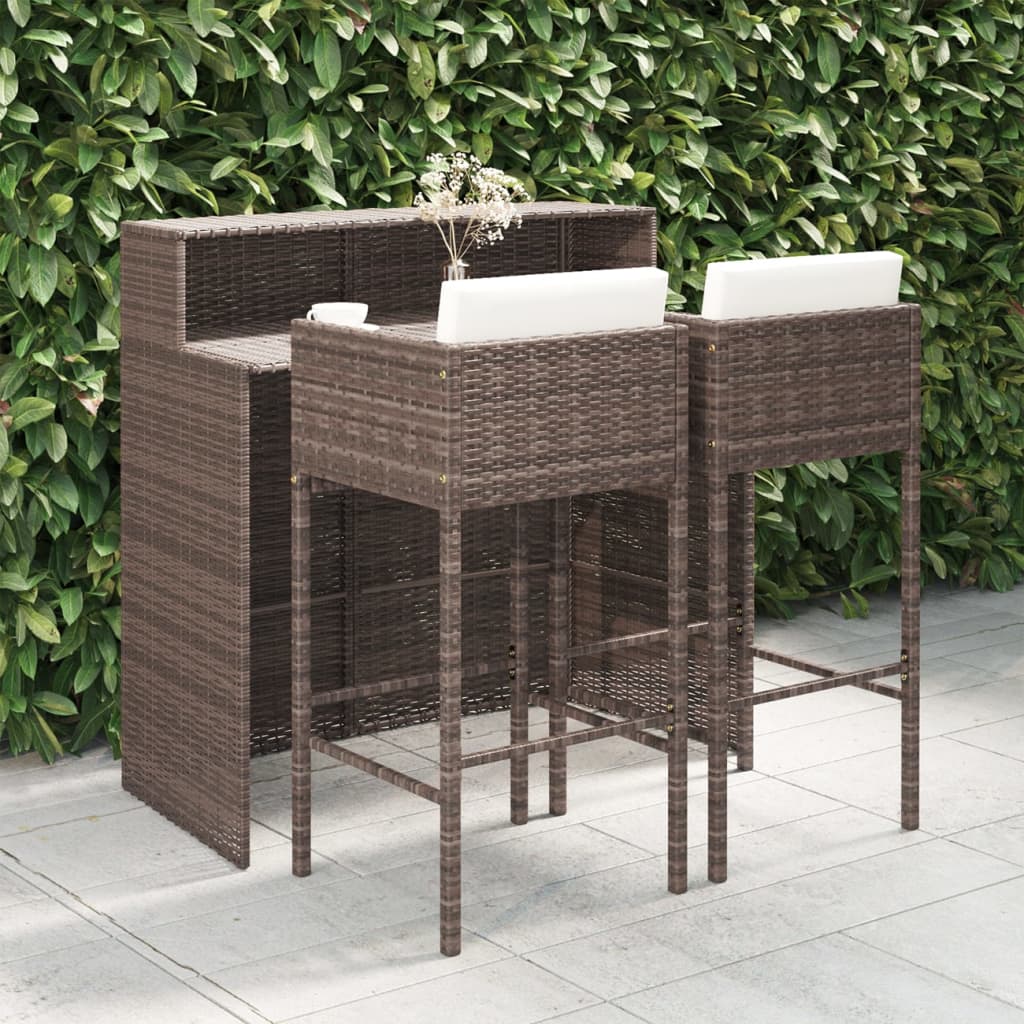 3-delige Tuinbarset met kussens poly rattan bruin is nu te koop bij PeponiXL, paradijselijk wonen!