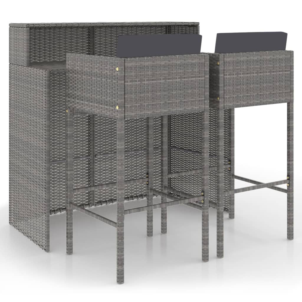 3-delige Tuinbarset met kussens poly rattan grijs is nu te koop bij PeponiXL, paradijselijk wonen!
