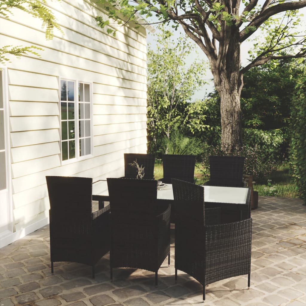 7-delige Tuinset met kussens poly rattan zwart is nu te koop bij PeponiXL, paradijselijk wonen!