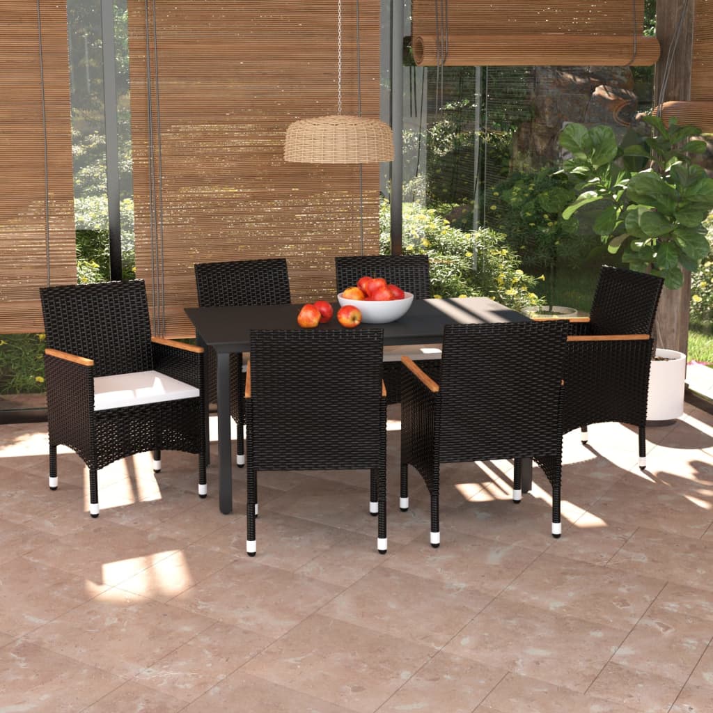 7-delige Tuinset met kussens poly rattan zwart is nu te koop bij PeponiXL, paradijselijk wonen!
