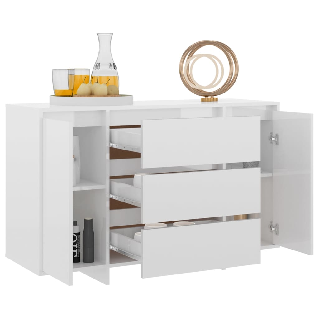 Dressoir met 3 lades 120x41x75 cm bewerkt hout hoogglans wit is nu te koop bij PeponiXL, paradijselijk wonen!