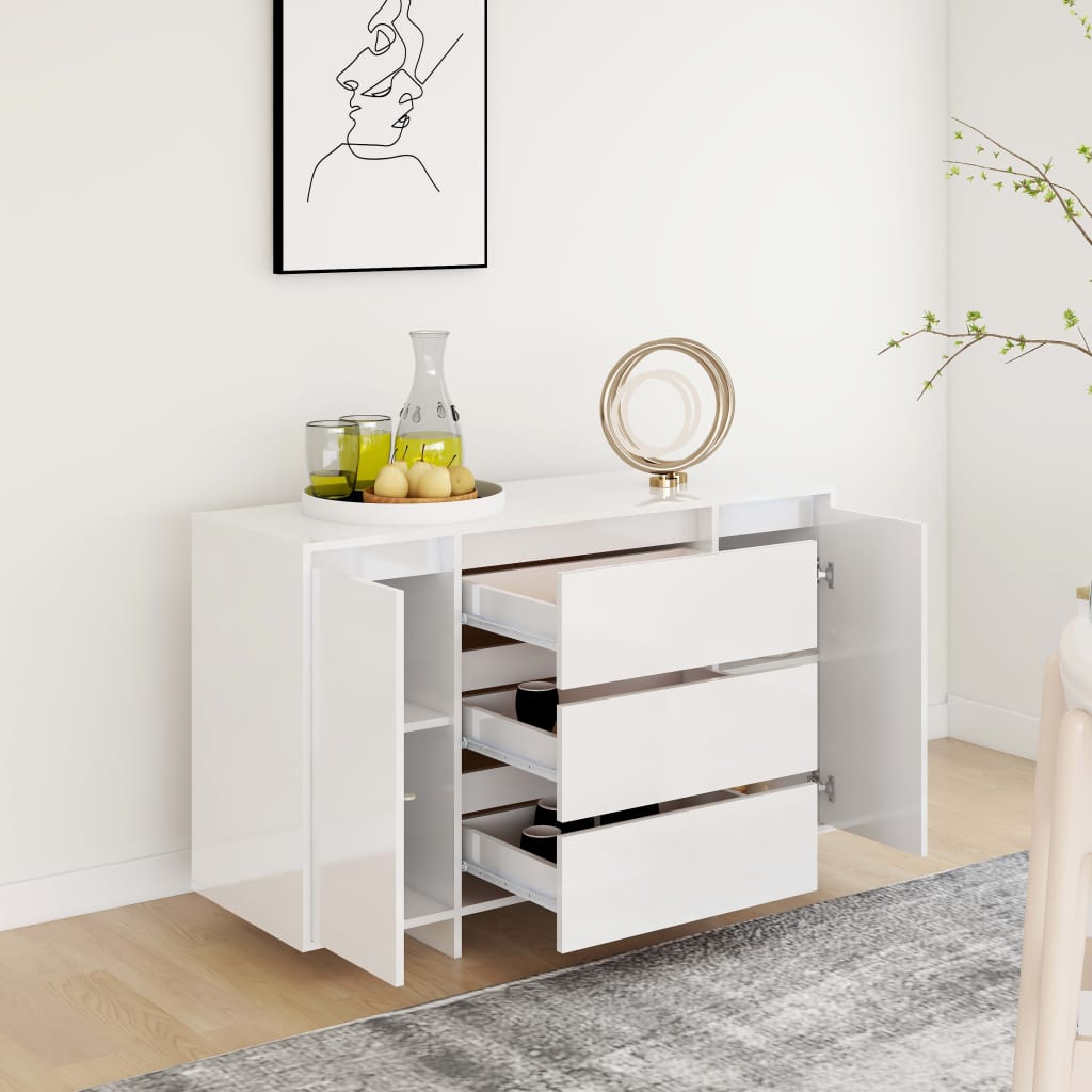 Dressoir met 3 lades 120x41x75 cm bewerkt hout hoogglans wit is nu te koop bij PeponiXL, paradijselijk wonen!