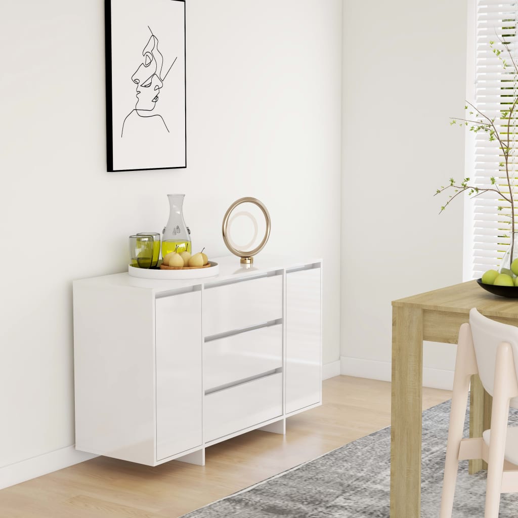 Dressoir met 3 lades 120x41x75 cm bewerkt hout hoogglans wit is nu te koop bij PeponiXL, paradijselijk wonen!