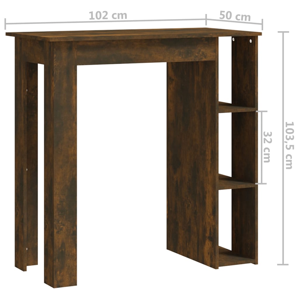 Bartafel met schap 102x50x103,5 cm bewerkt hout gerookt eiken is nu te koop bij PeponiXL, paradijselijk wonen!
