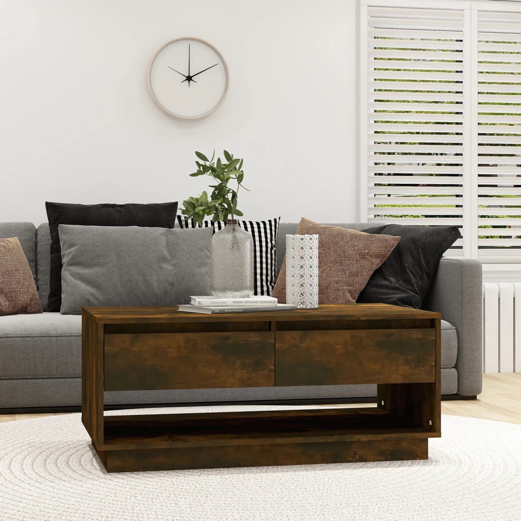 Salontafel 102,5x55x44 cm bewerkt hout gerookt eikenkleurig is nu te koop bij PeponiXL, paradijselijk wonen!