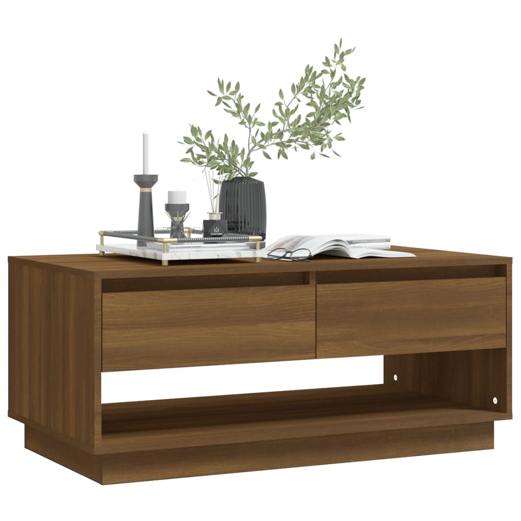 Salontafel 102,5x55x44 cm bewerkt hout bruin eikenkleurig is nu te koop bij PeponiXL, paradijselijk wonen!