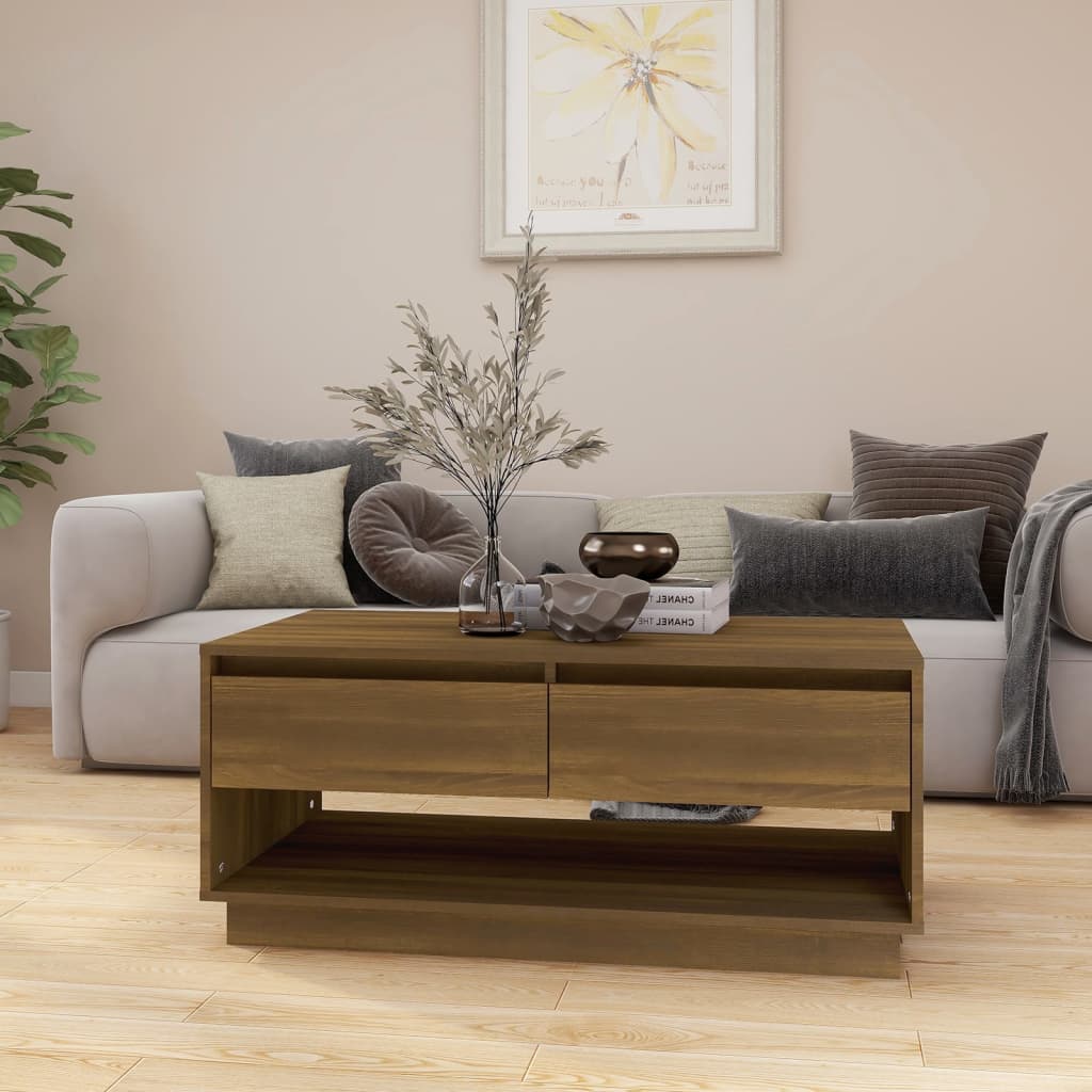 Salontafel 102,5x55x44 cm bewerkt hout bruin eikenkleurig is nu te koop bij PeponiXL, paradijselijk wonen!