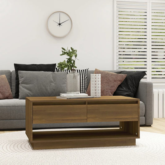 Salontafel 102,5x55x44 cm bewerkt hout bruin eikenkleurig is nu te koop bij PeponiXL, paradijselijk wonen!