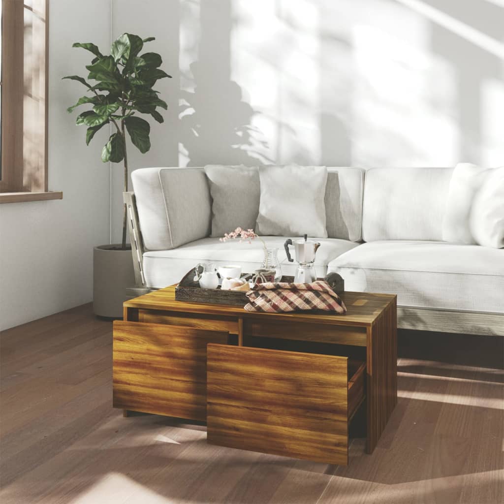 Salontafel 90x50x41,5 cm bewerkt hout bruin eikenkleur is nu te koop bij PeponiXL, paradijselijk wonen!