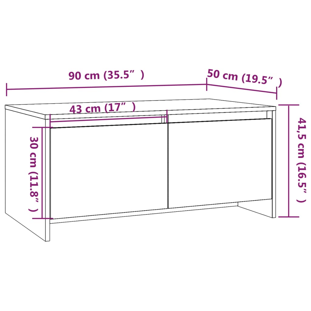 Salontafel 90x50x41,5 cm bewerkt hout bruin eikenkleur is nu te koop bij PeponiXL, paradijselijk wonen!