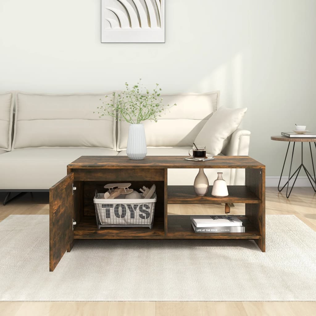 Salontafel 102x50x45 cm bewerkt hout gerookt eikenkleurig is nu te koop bij PeponiXL, paradijselijk wonen!