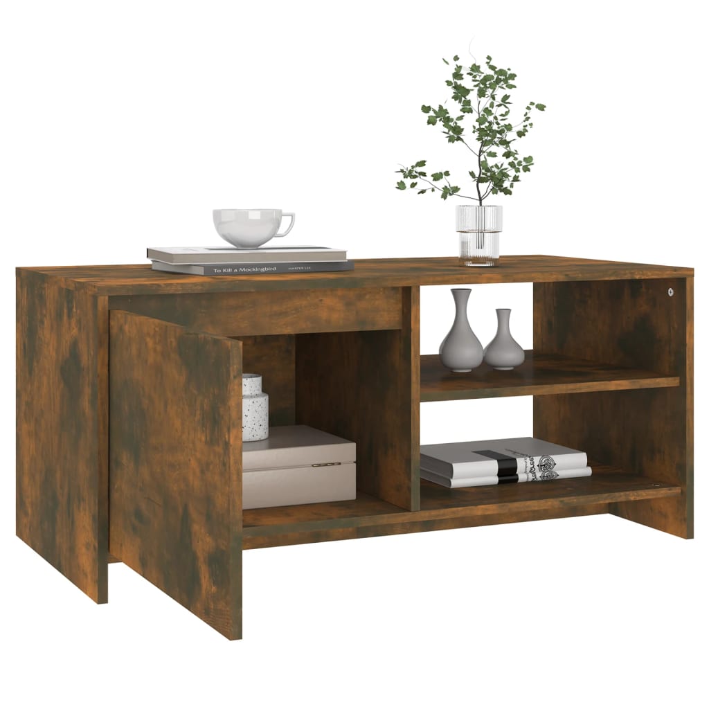 Salontafel 102x50x45 cm bewerkt hout gerookt eikenkleurig is nu te koop bij PeponiXL, paradijselijk wonen!