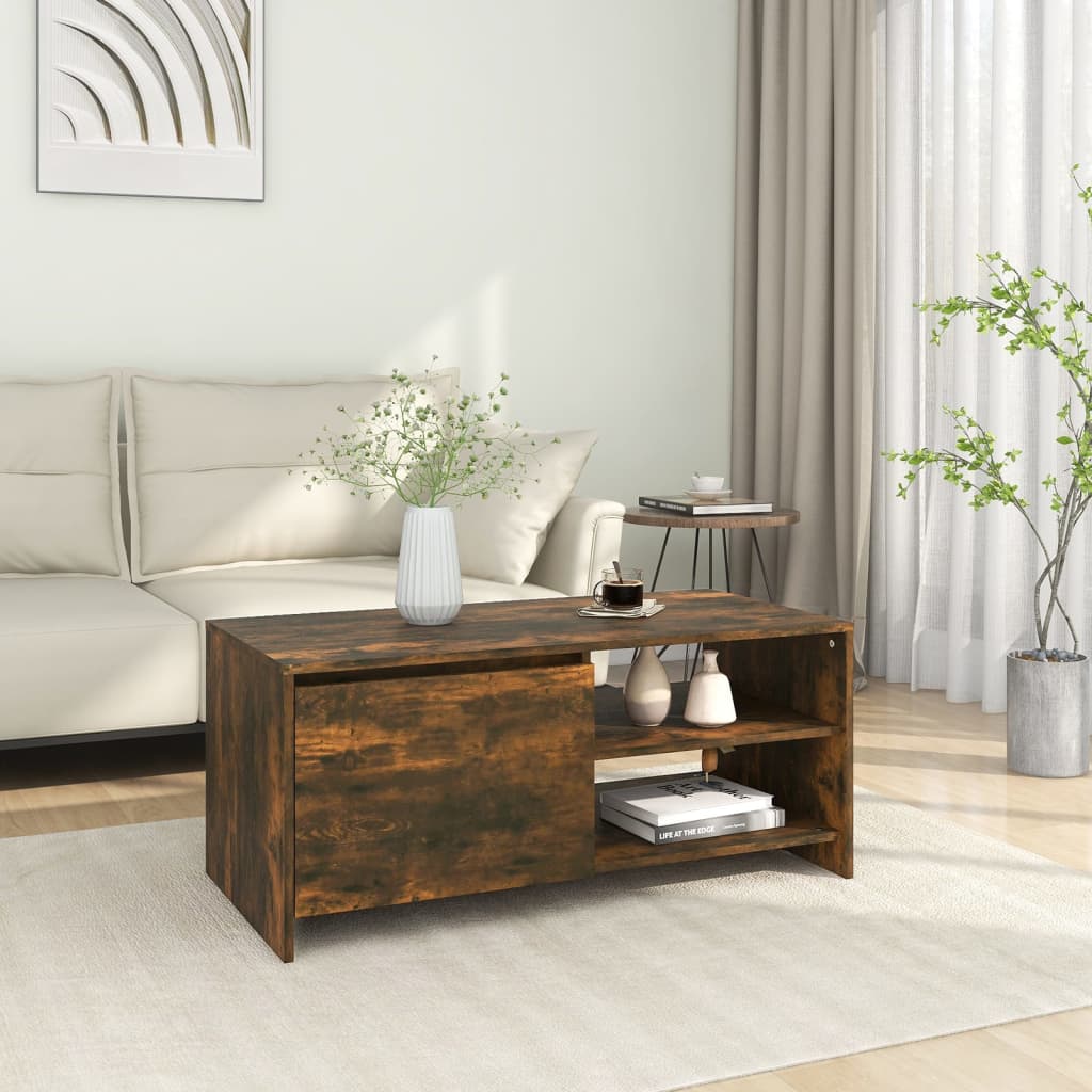 Salontafel 102x50x45 cm bewerkt hout gerookt eikenkleurig is nu te koop bij PeponiXL, paradijselijk wonen!