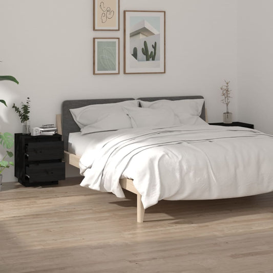 Nachtkastjes 2 st 40x35x50 cm massief grenenhout zwart is nu te koop bij PeponiXL, paradijselijk wonen!