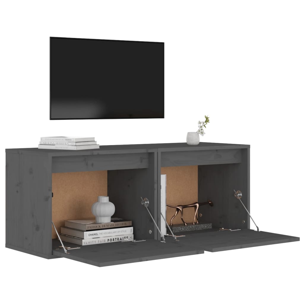 Wandkasten 2 st 45x30x35 cm massief grenenhout grijs is nu te koop bij PeponiXL, paradijselijk wonen!