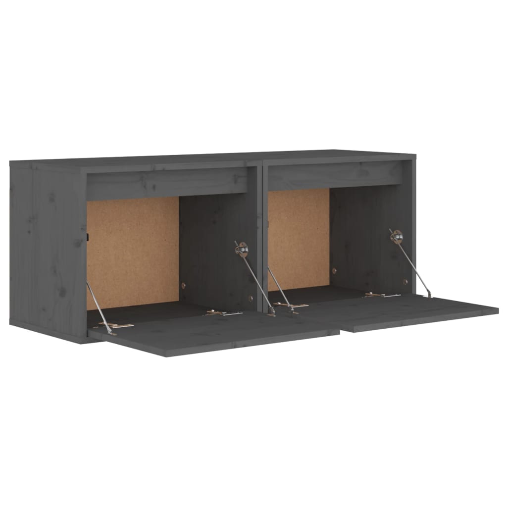 Wandkasten 2 st 45x30x35 cm massief grenenhout grijs is nu te koop bij PeponiXL, paradijselijk wonen!