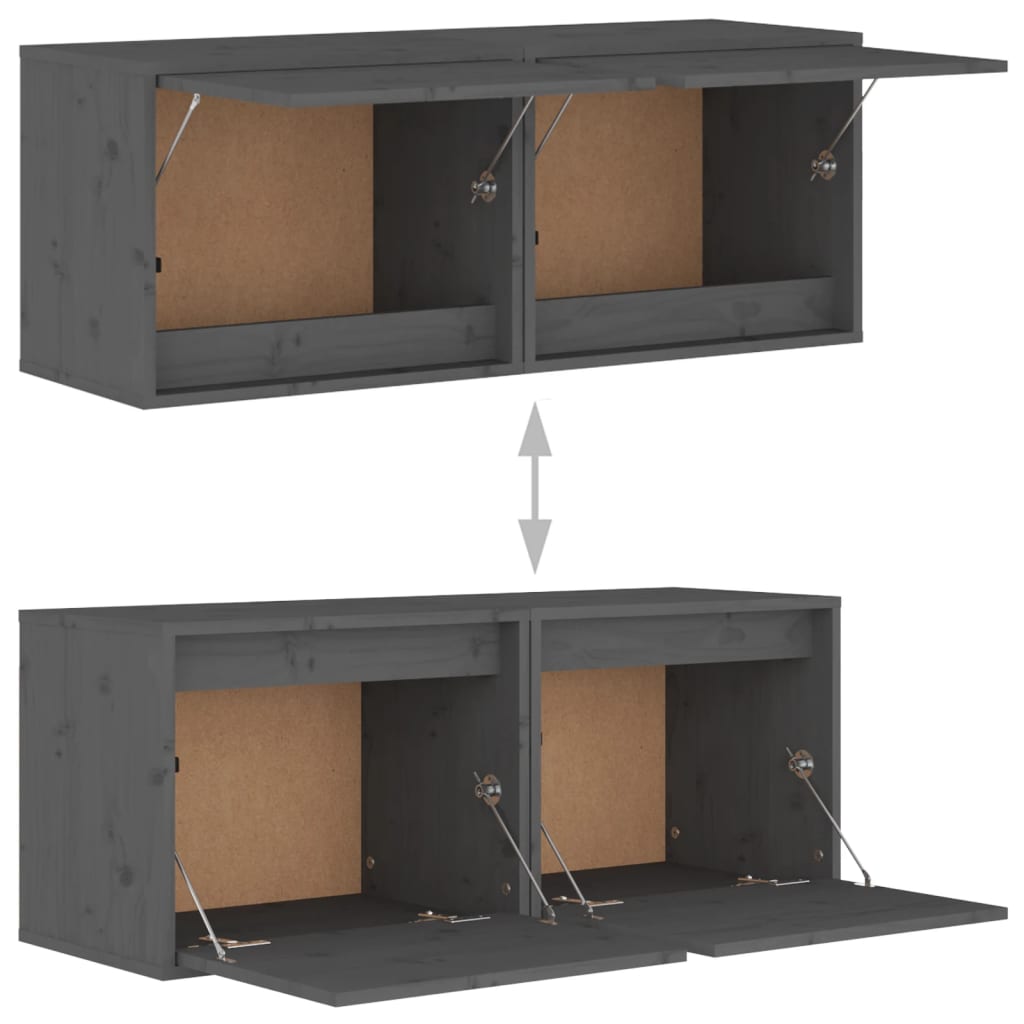 Wandkasten 2 st 45x30x35 cm massief grenenhout grijs is nu te koop bij PeponiXL, paradijselijk wonen!