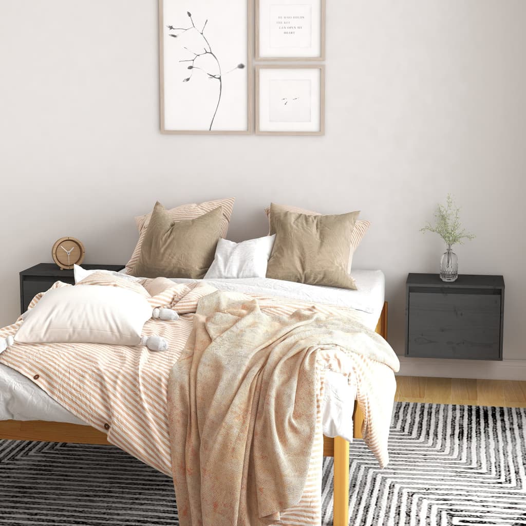 Wandkasten 2 st 45x30x35 cm massief grenenhout grijs is nu te koop bij PeponiXL, paradijselijk wonen!