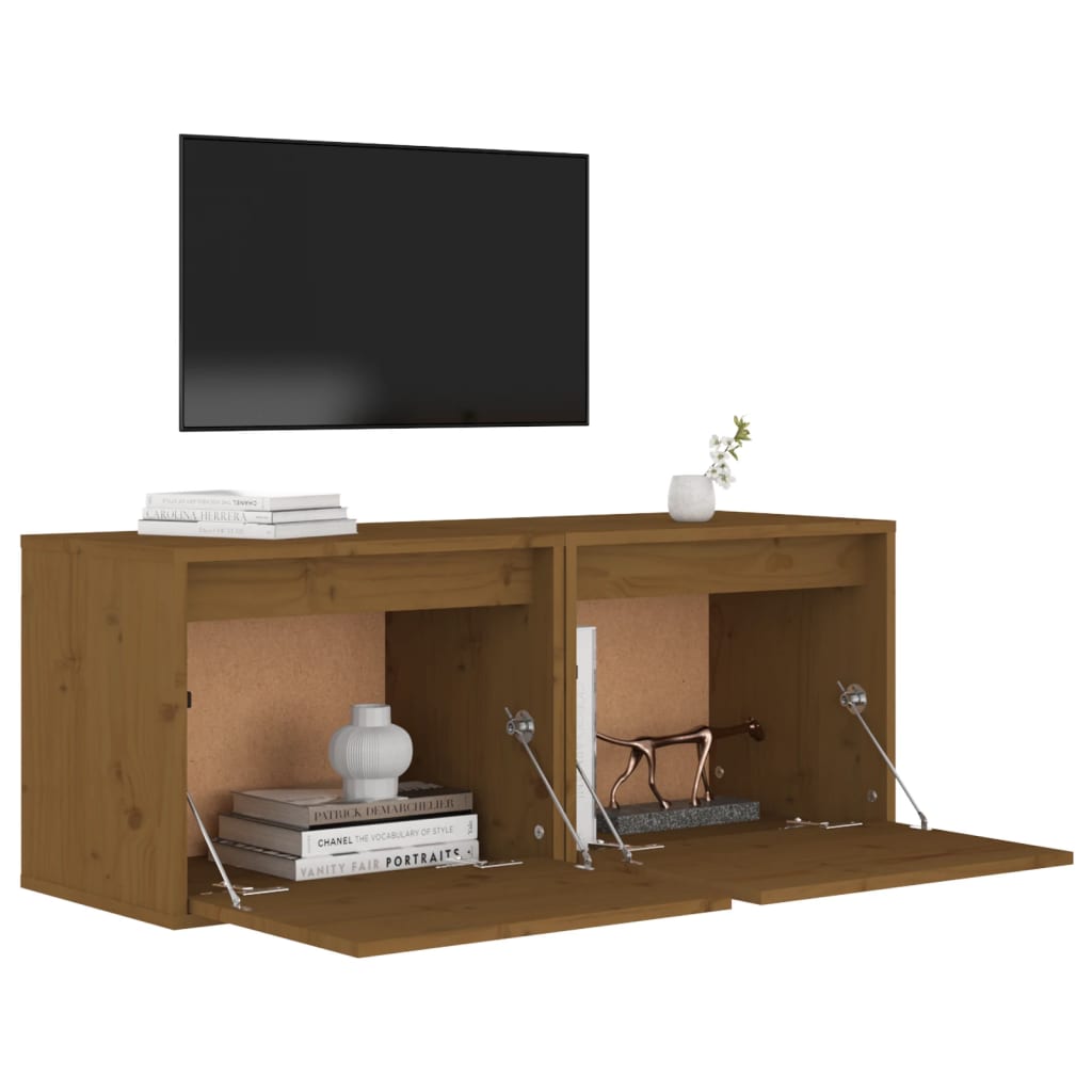 Wandkasten 2 st 45x30x35 cm massief grenenhout honingbruin is nu te koop bij PeponiXL, paradijselijk wonen!