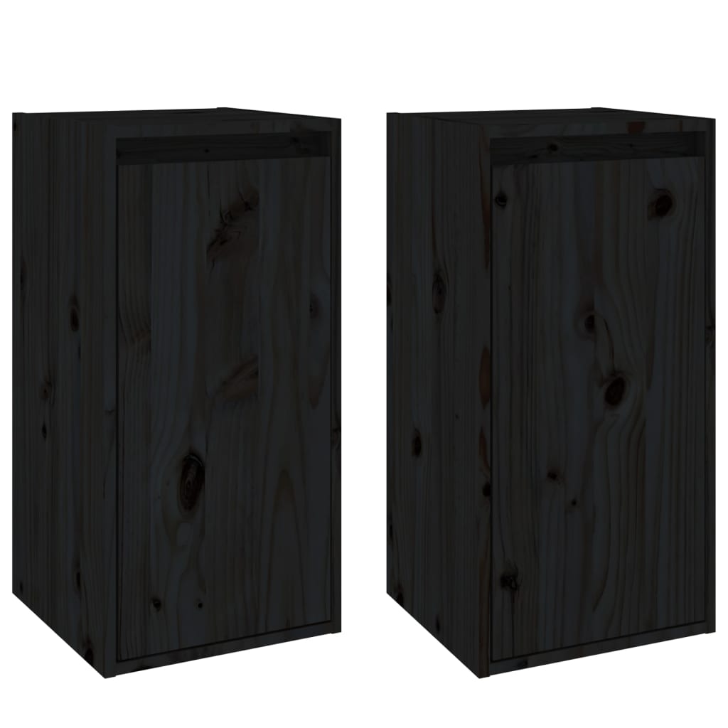 Wandkasten 2 st 30x30x60 cm massief grenenhout zwart is nu te koop bij PeponiXL, paradijselijk wonen!