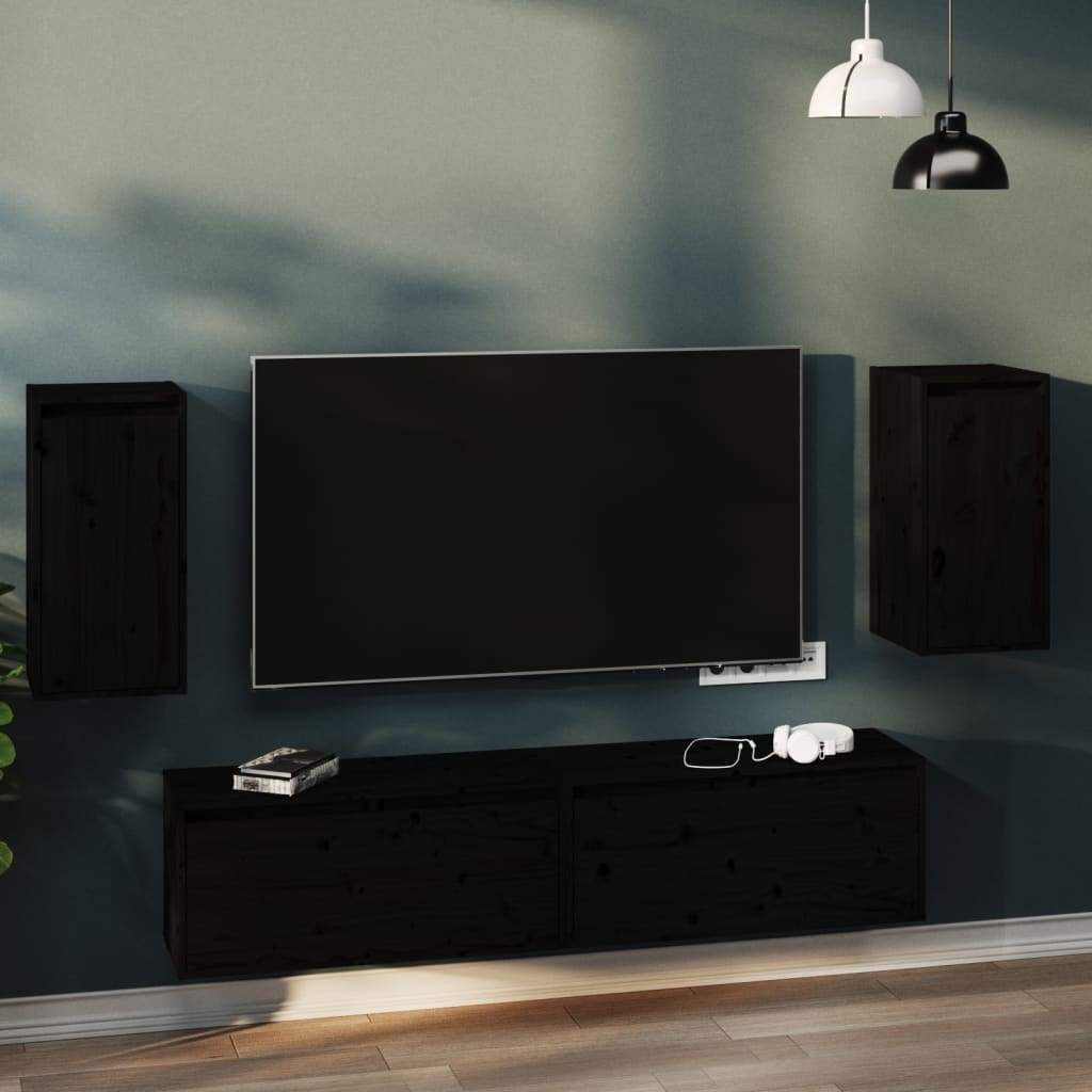 Wandkasten 2 st 30x30x60 cm massief grenenhout zwart is nu te koop bij PeponiXL, paradijselijk wonen!