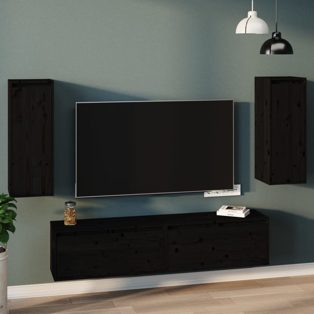 Wandkasten 2 st 30x30x80 cm massief grenenhout zwart is nu te koop bij PeponiXL, paradijselijk wonen!