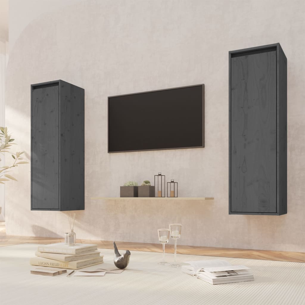 Wandkasten 2 st 30x30x100 cm massief grenenhout grijs is nu te koop bij PeponiXL, paradijselijk wonen!