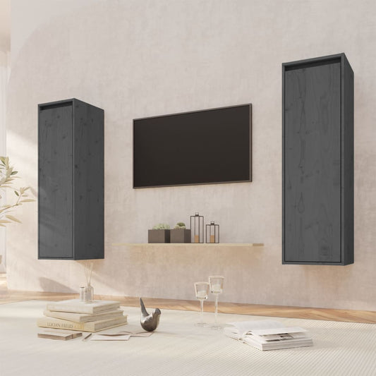 Wandkasten 2 st 30x30x100 cm massief grenenhout grijs is nu te koop bij PeponiXL, paradijselijk wonen!
