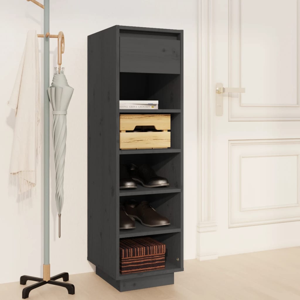 Schoenenkast 30x34x105 cm massief grenenhout grijs is nu te koop bij PeponiXL, paradijselijk wonen!