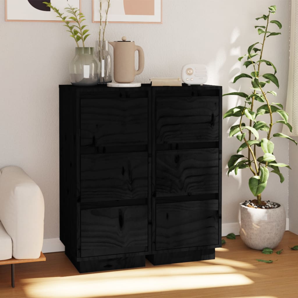 Dressoirs 2 st 32x34x75 cm massief grenenhout zwart is nu te koop bij PeponiXL, paradijselijk wonen!