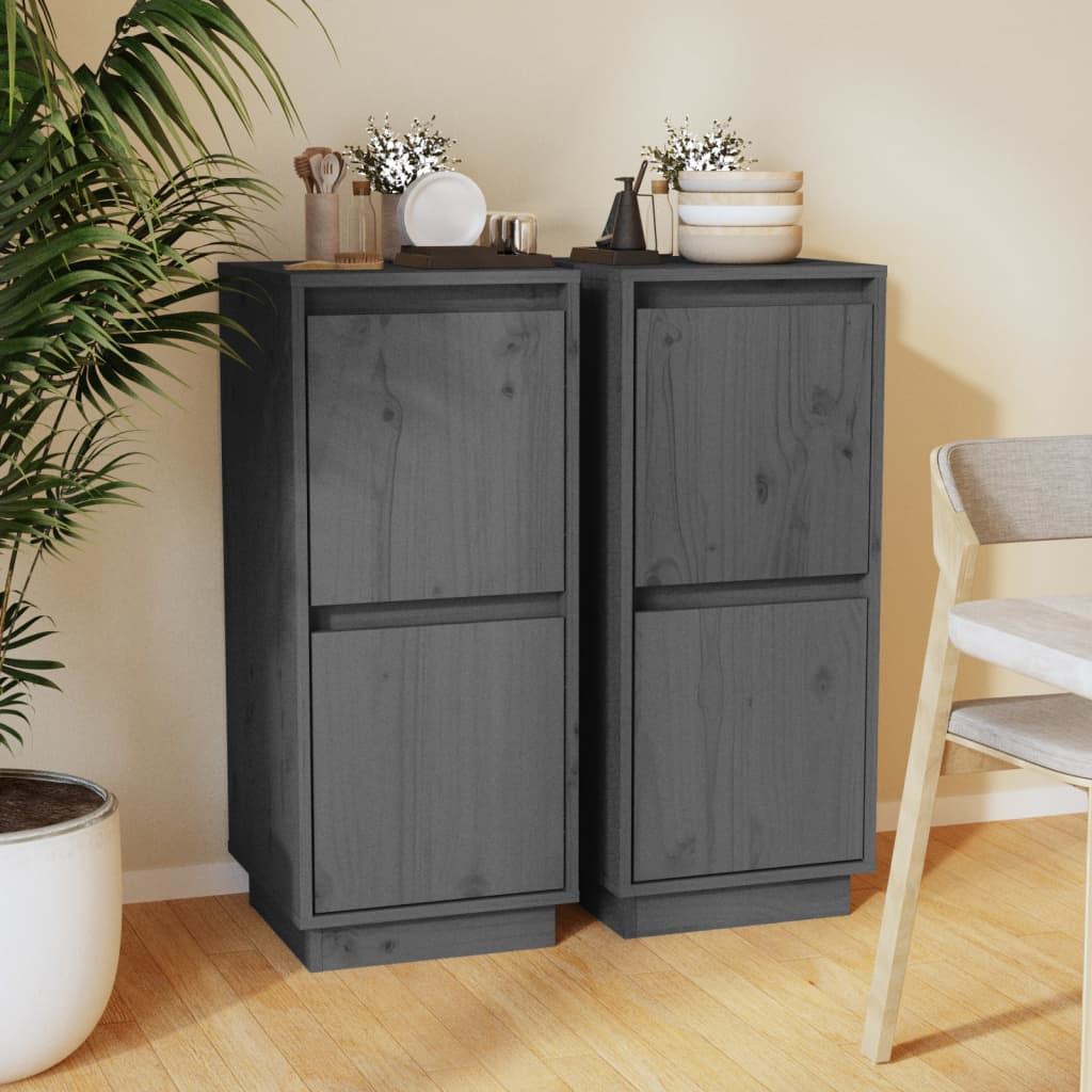 Dressoirs 2 st 31,5x34x75 cm massief grenenhout grijs is nu te koop bij PeponiXL, paradijselijk wonen!
