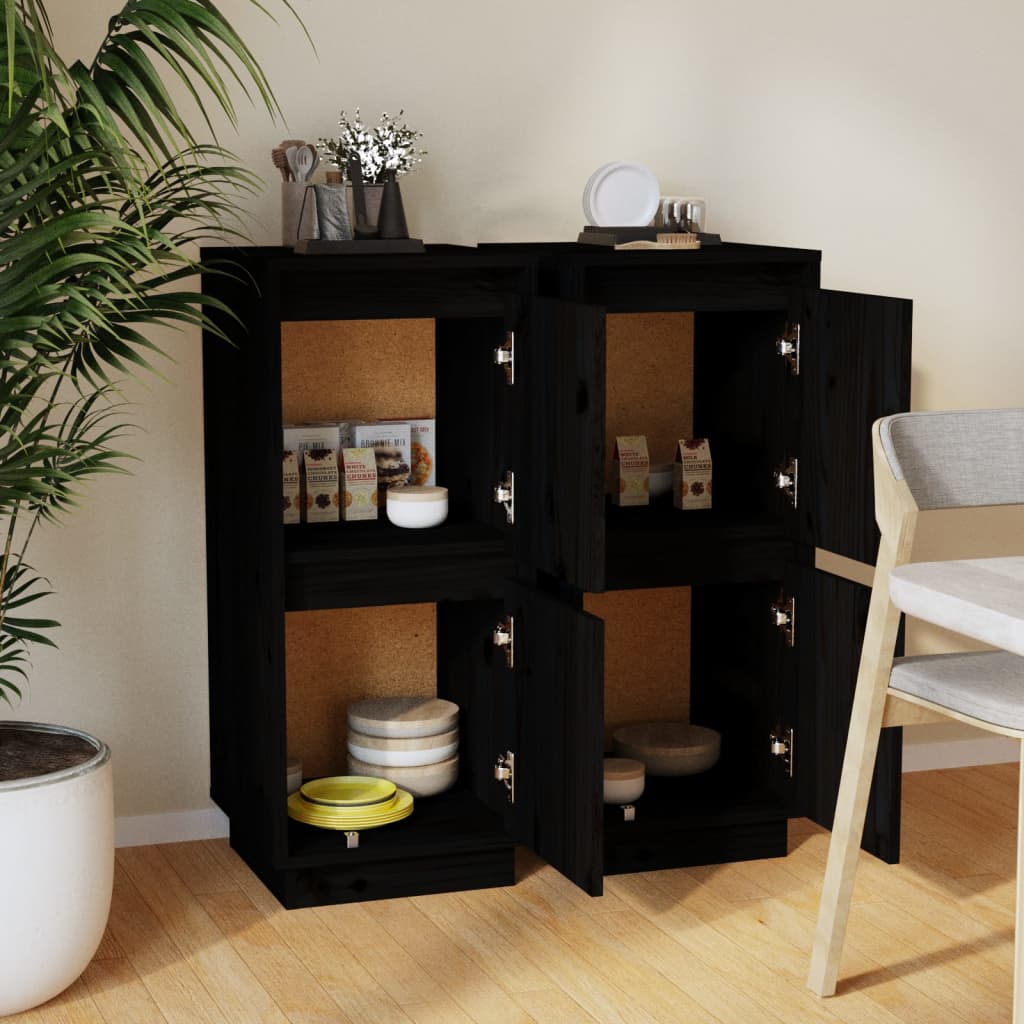 Dressoirs 2 st 31,5x34x75 cm massief grenenhout zwart is nu te koop bij PeponiXL, paradijselijk wonen!