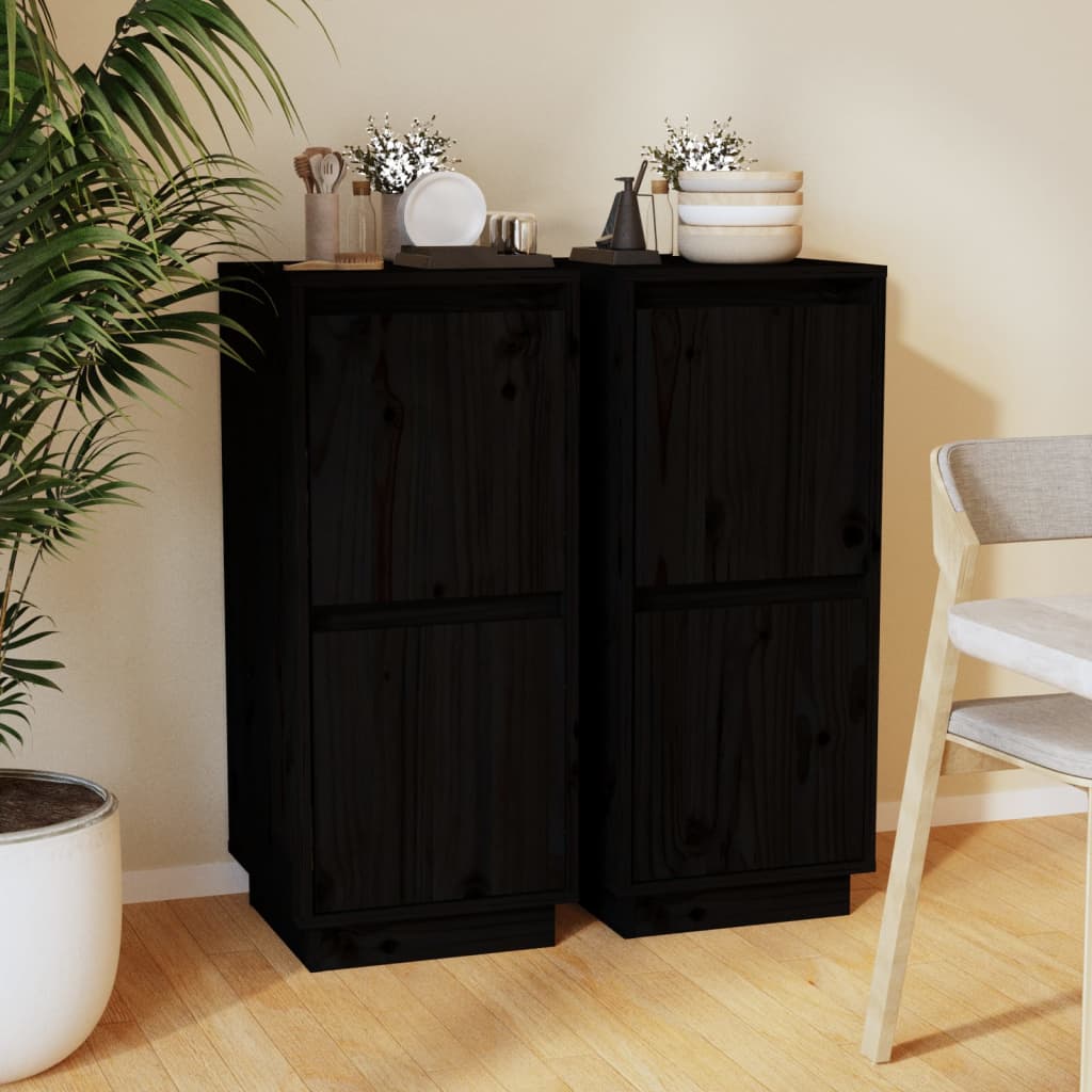Dressoirs 2 st 31,5x34x75 cm massief grenenhout zwart is nu te koop bij PeponiXL, paradijselijk wonen!