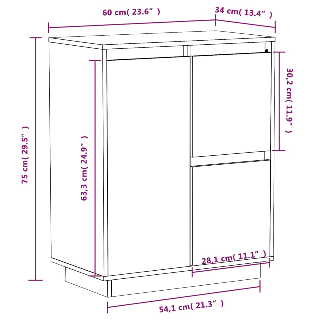 Dressoir 60x34x75 cm massief grenenhout wit is nu te koop bij PeponiXL, paradijselijk wonen!