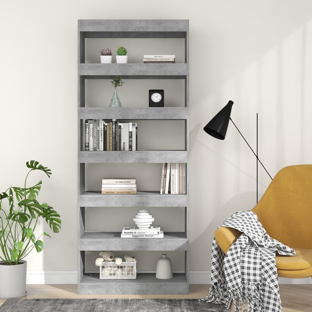 Boekenkast/kamerscherm 80x30x198 cm bewerkt hout betongrijs is nu te koop bij PeponiXL, paradijselijk wonen!