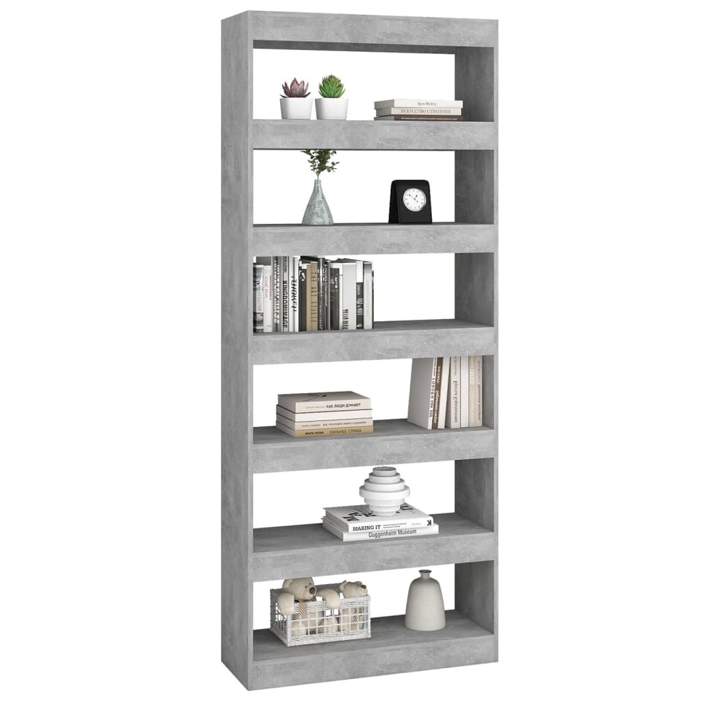 Boekenkast/kamerscherm 80x30x198 cm bewerkt hout betongrijs is nu te koop bij PeponiXL, paradijselijk wonen!