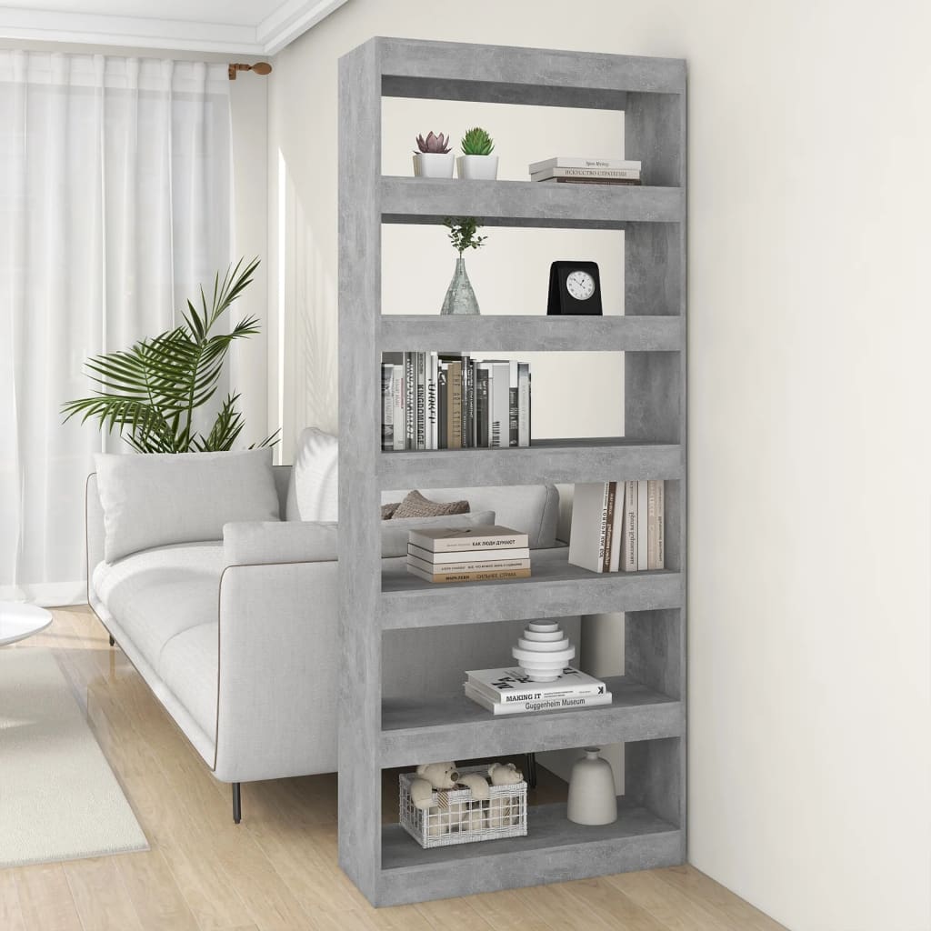 Boekenkast/kamerscherm 80x30x198 cm bewerkt hout betongrijs is nu te koop bij PeponiXL, paradijselijk wonen!