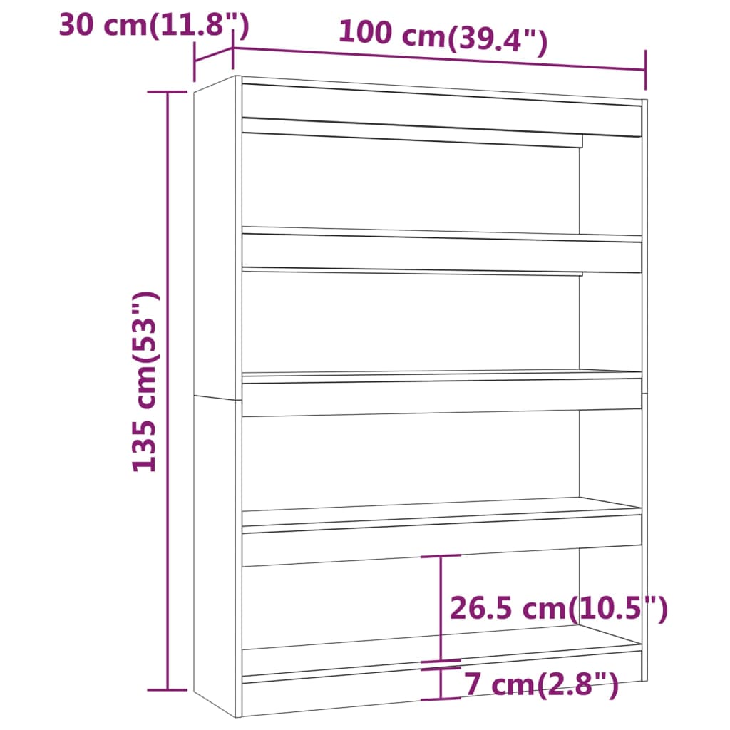 Boekenkast/kamerscherm 100x30x135 cm grijs sonoma eikenkleurig is nu te koop bij PeponiXL, paradijselijk wonen!