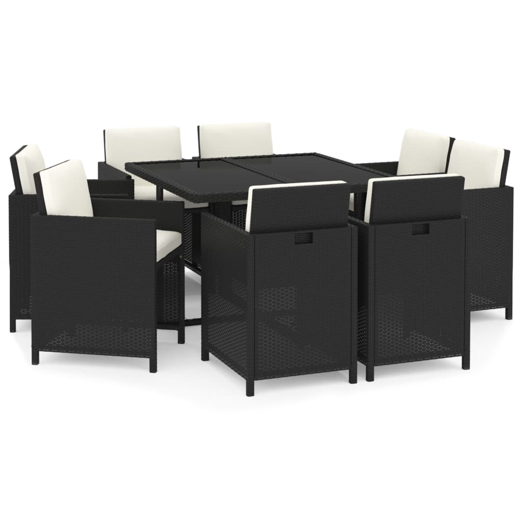 9-delige Tuinset met kussens poly rattan zwart is nu te koop bij PeponiXL, paradijselijk wonen!