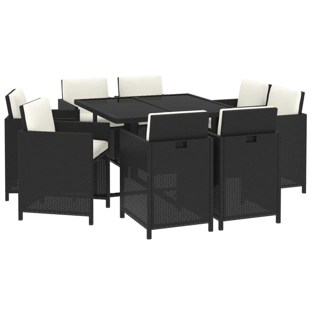 9-delige Tuinset met kussens poly rattan zwart is nu te koop bij PeponiXL, paradijselijk wonen!